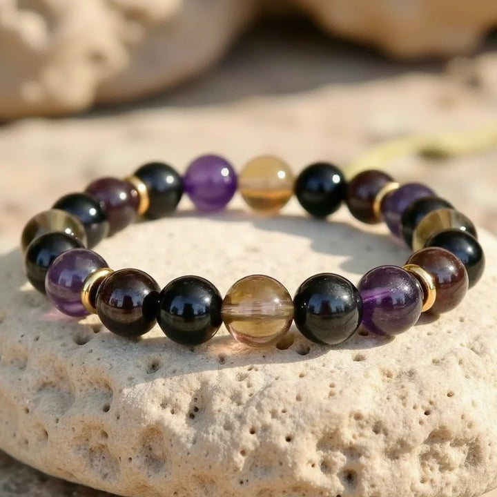 "Harmony & Protection" Bracelet in Shungite, Smoky Quartz, Amethyst & Garnet