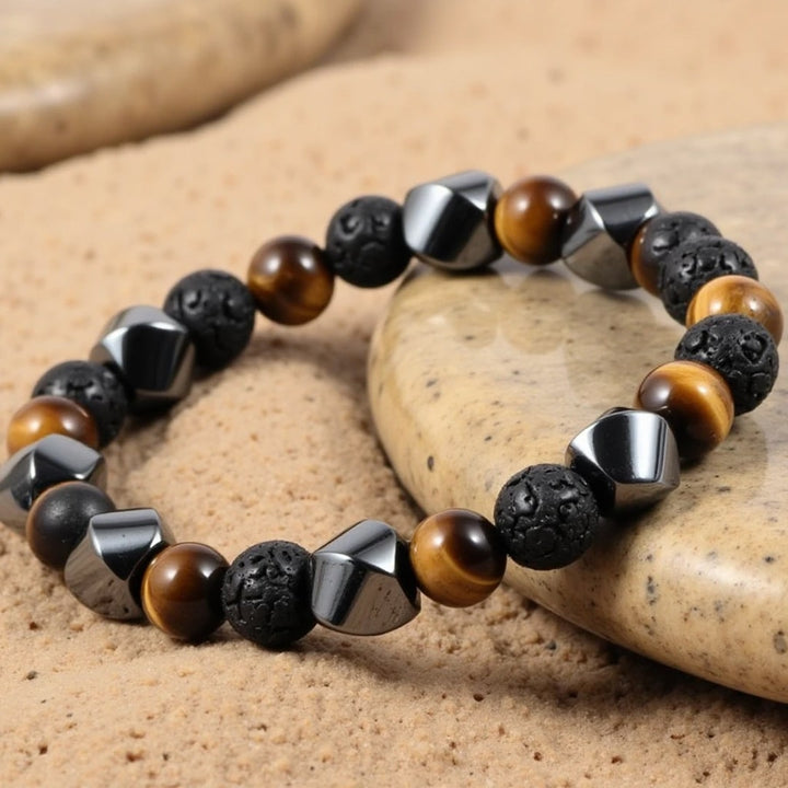 Triple Protection Bracelet in Lava Stone, Tiger Eye & Hematite