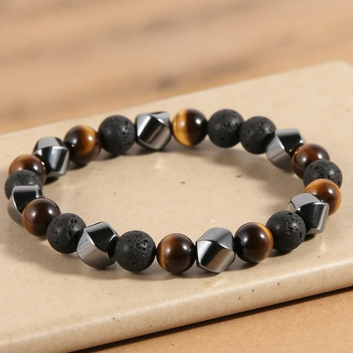 Triple Protection Bracelet in Lava Stone, Tiger Eye & Hematite