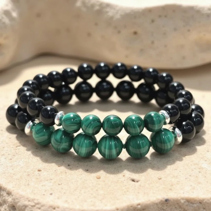 "Energy Balance" Bracelet in Malachite & Black Tourmaline