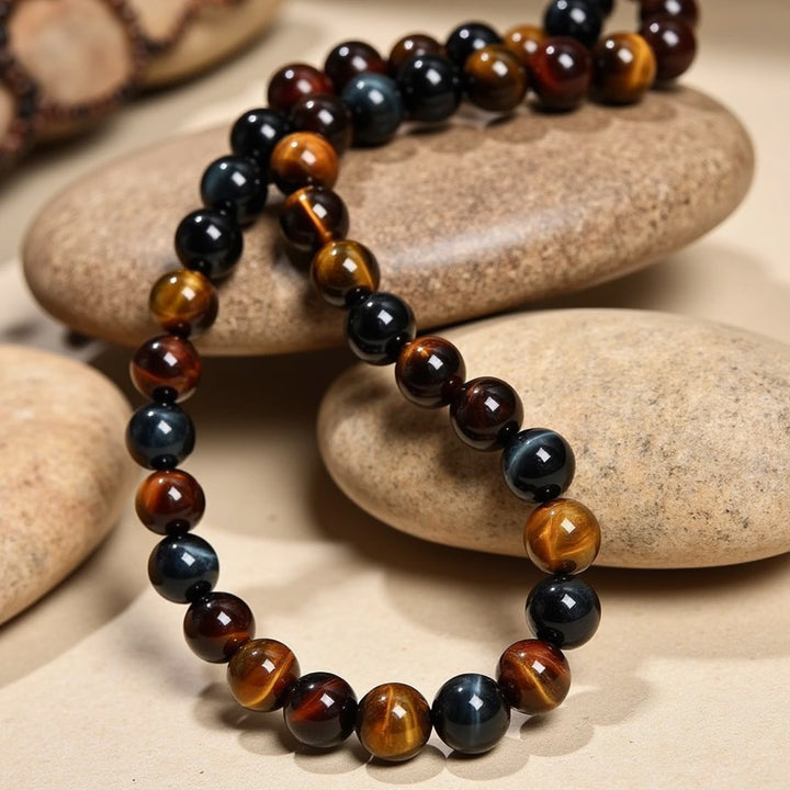 "Multiple Eye" Necklace in Tiger's Eye, Hawk's Eye & Bull's Eye