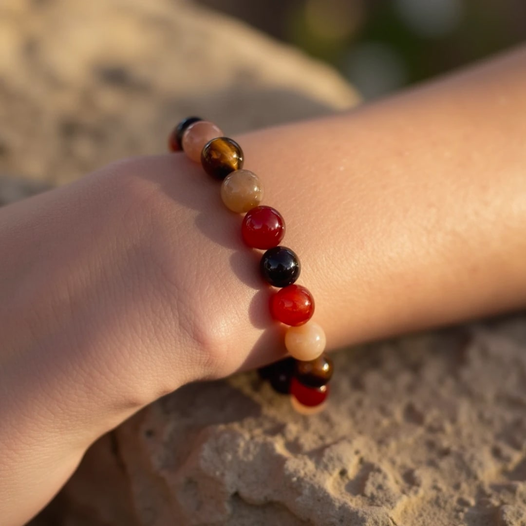 "Chance & Joy" Bracelet in Tiger's Eye, Sunstone, Carnelian & Garnet
