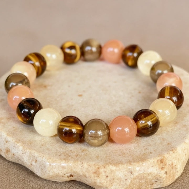 "Solar Energy" Bracelet in Smoky Quartz, Tiger Eye & Golden Rutile Quartz