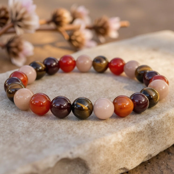 "Chance & Joy" Bracelet in Tiger's Eye, Sunstone, Carnelian & Garnet