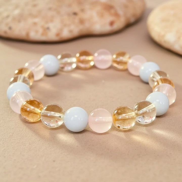 "Existence" Bracelet in Aquamarine, Rose Quartz, Citrine & Clear Quartz