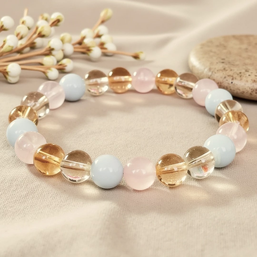 "Existence" Bracelet in Aquamarine, Rose Quartz, Citrine & Quartz