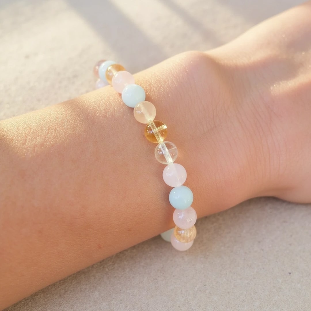 "Existence" Bracelet in Aquamarine, Rose Quartz, Citrine & Quartz