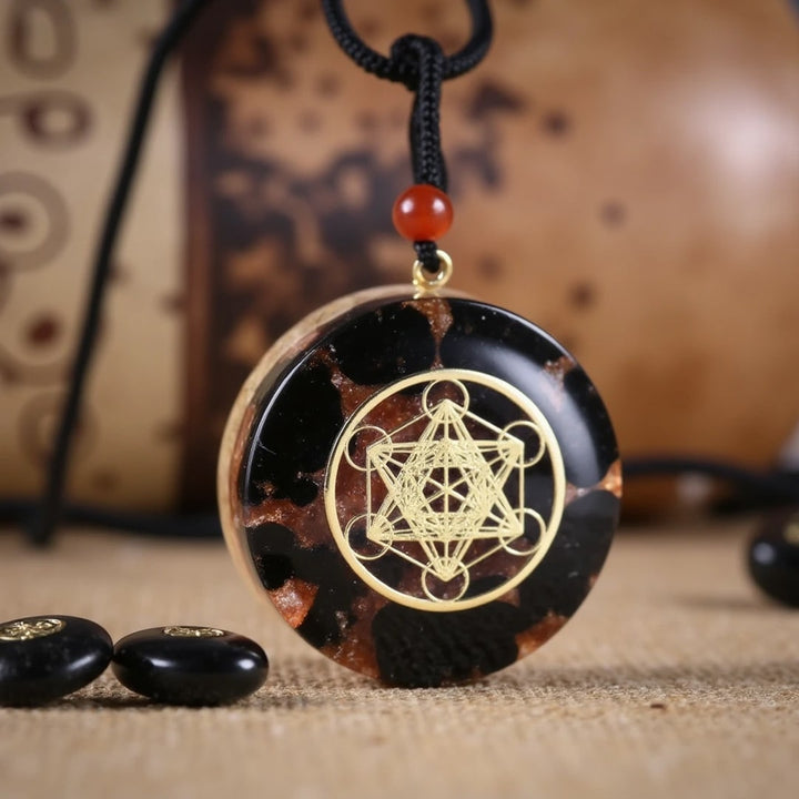 Orgonite Pendant "Metatron's Power" in Obsidian & Garnet