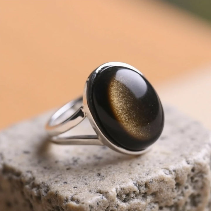 "Aura" Adjustable Ring in Golden Obsidian