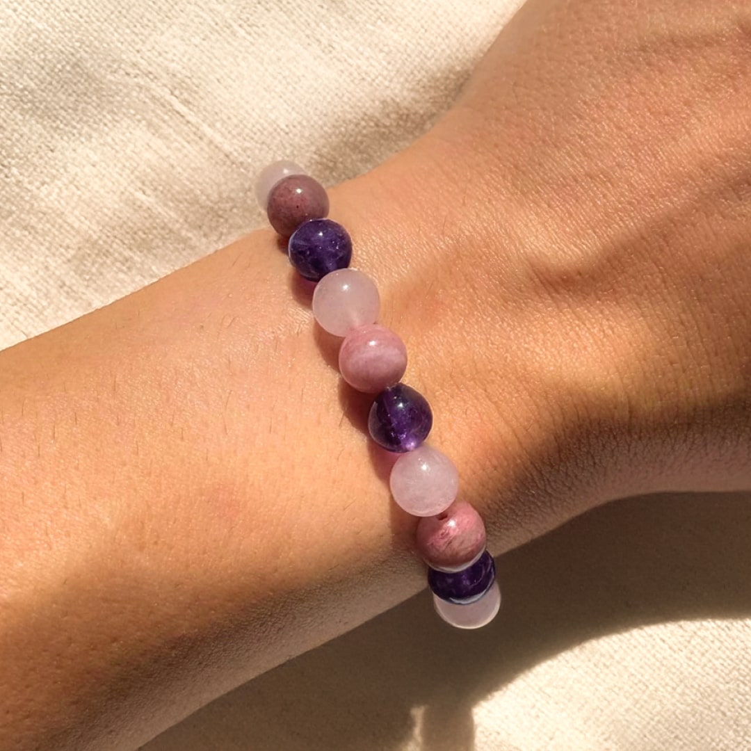 "Self-Love" Bracelet in Rhodonite, Rose Quartz & Amethyst