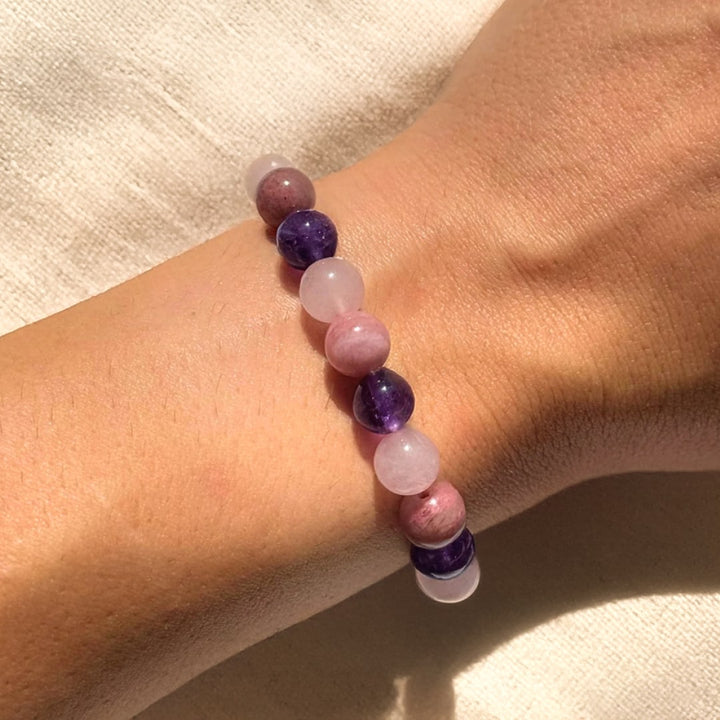 "Self-Love" Bracelet in Rhodonite, Rose Quartz & Amethyst