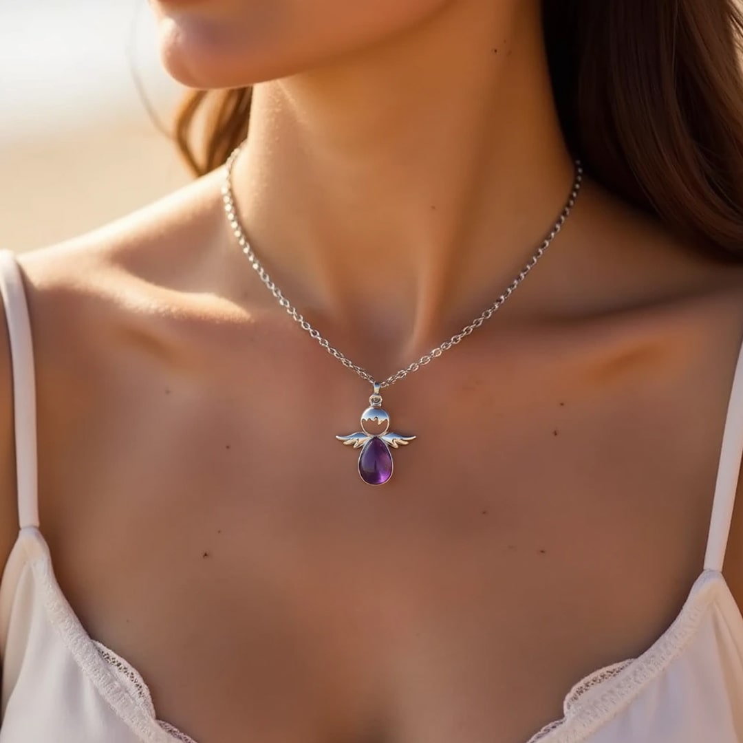 Small Angel Pendant with Natural Stone