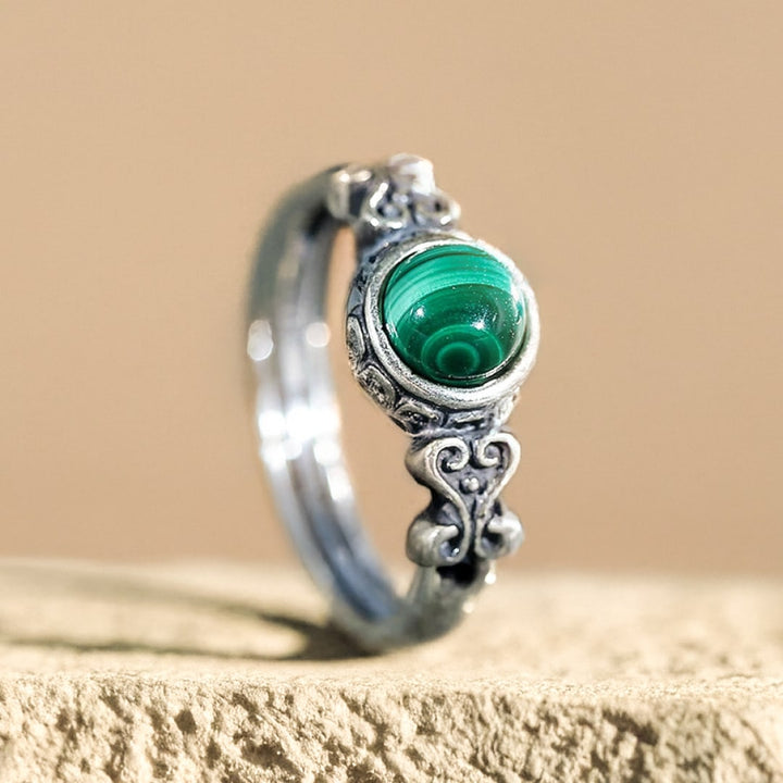 Adjustable "Heart Protection" Ring in Malachite & Silver