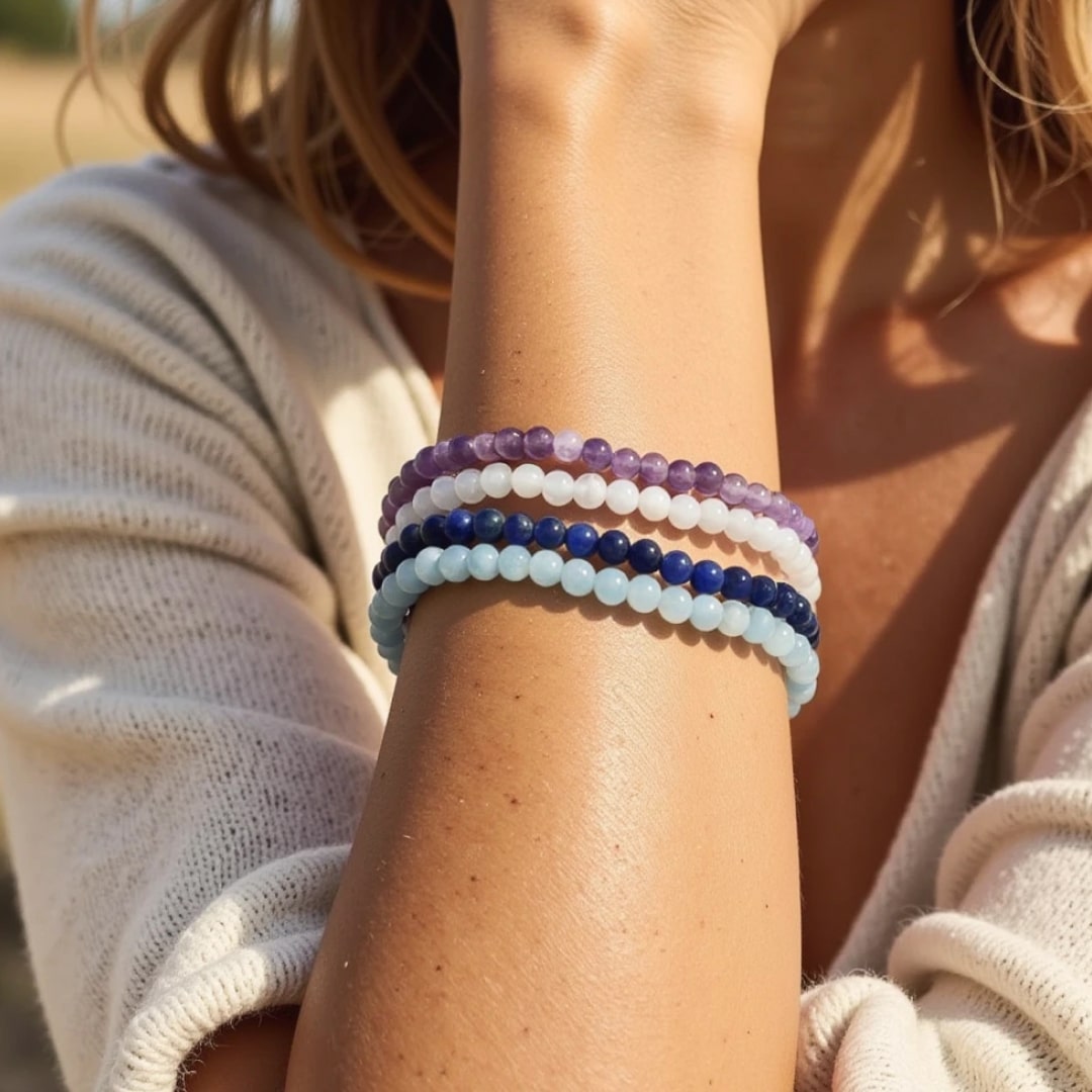 "Inner Balance" Set in Amethyst, Moonstone, Lapis Lazuli & Aquamarine