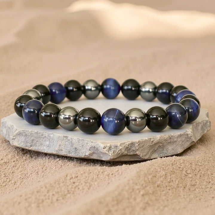 "Inner Guidance" Bracelet in Hematite, Black Tourmaline & Blue Tiger Eye