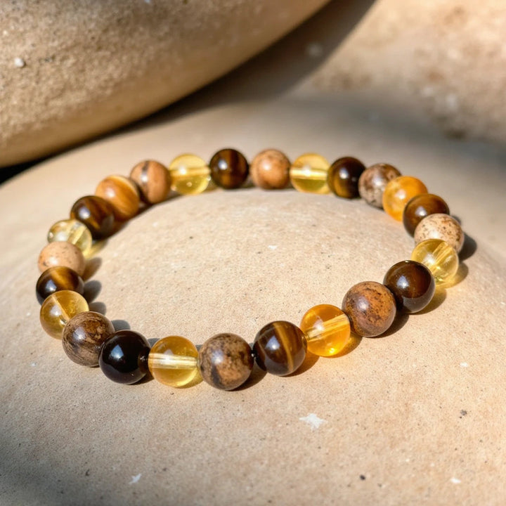 "Protection & Prosperity" Bracelet in Tiger's Eye, Citrine & Landscape Jasper