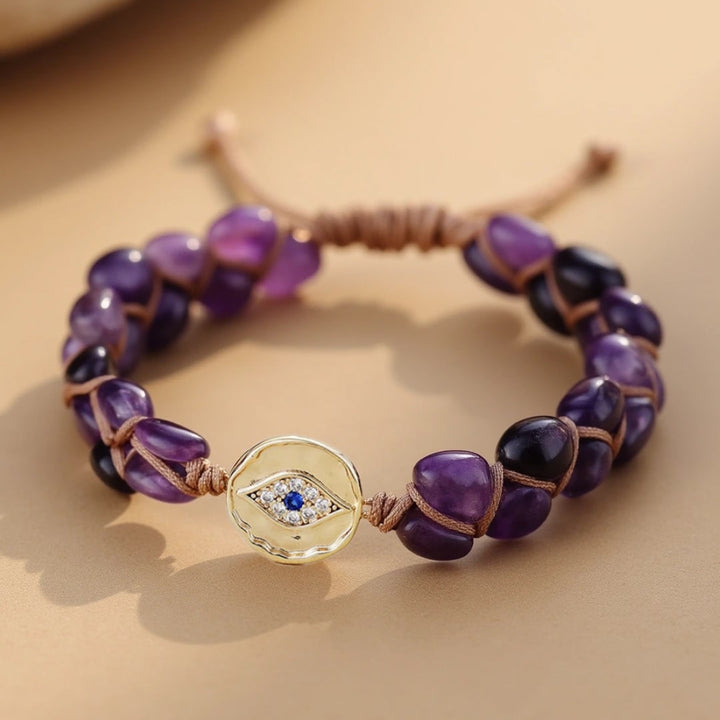 "Celestial Vision" Bracelet in Amethyst & Evil Eye Protector