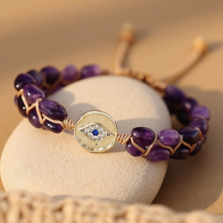 "Celestial Vision" Bracelet in Amethyst & Evil Eye Protector