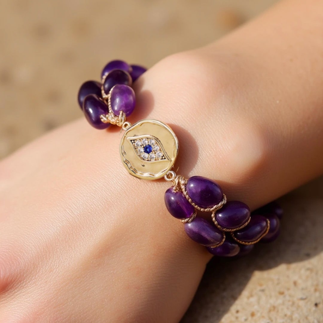"Celestial Vision" Bracelet in Amethyst & Evil Eye Protector