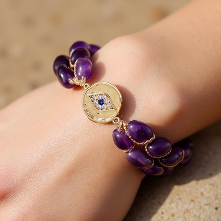 "Celestial Vision" Bracelet in Amethyst & Evil Eye Protector