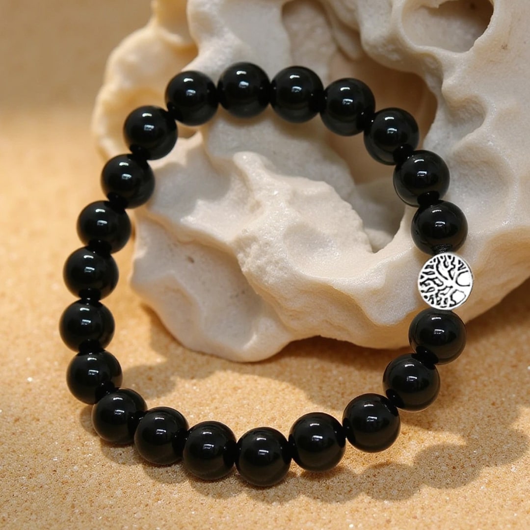 "Protective Anchor" Bracelet in Black Obsidian
