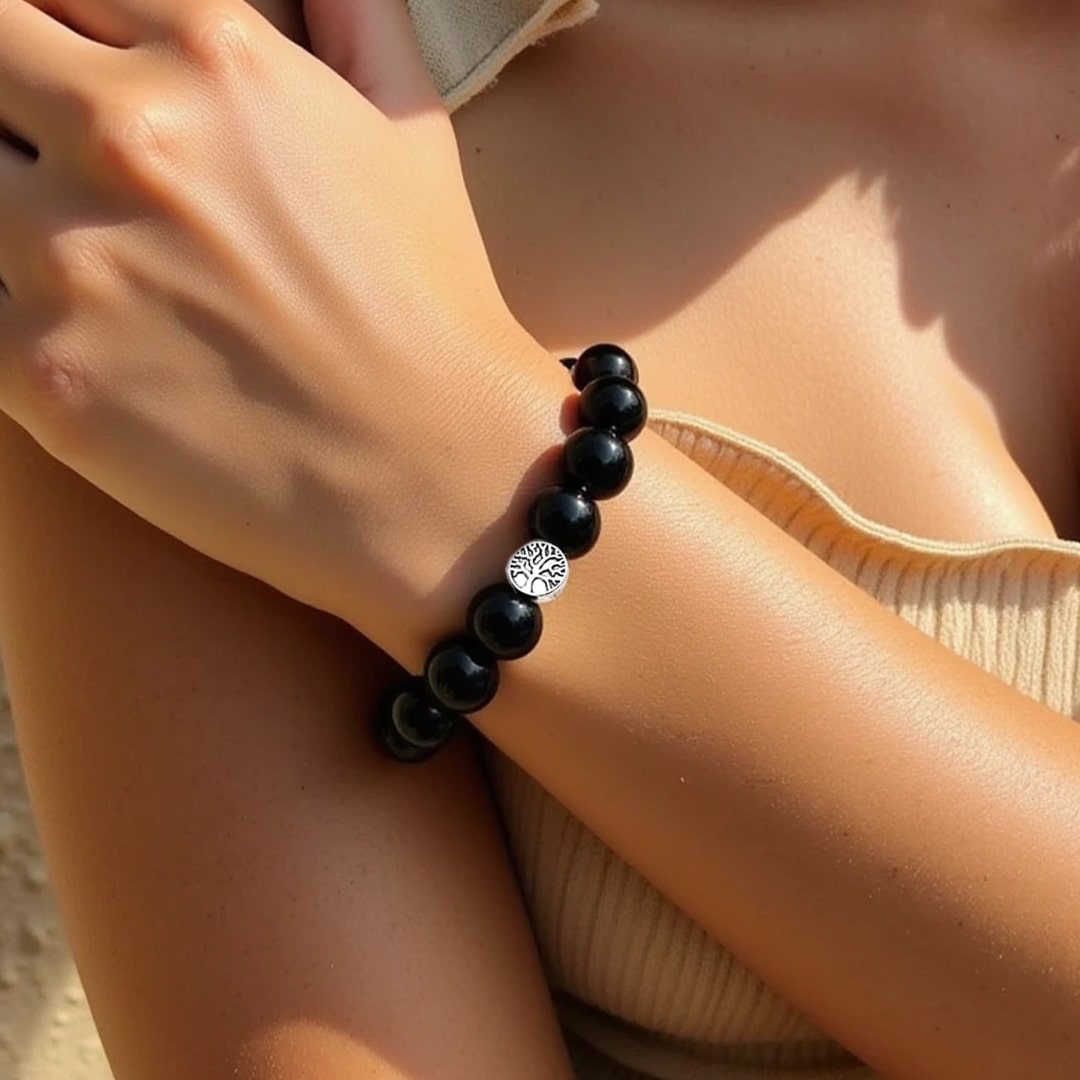 "Protective Anchor" Bracelet in Black Obsidian