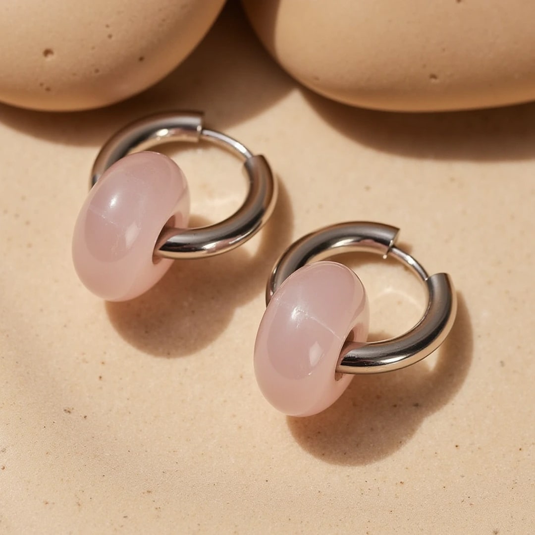 "Double Hoop" Earrings in Natural Stones