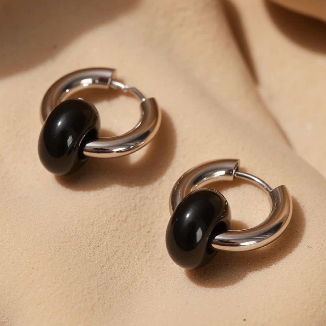 "Double Hoop" Earrings in Natural Stones