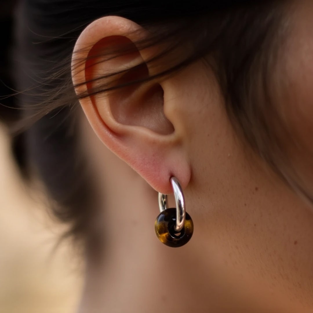 "Double Hoop" Earrings in Natural Stones