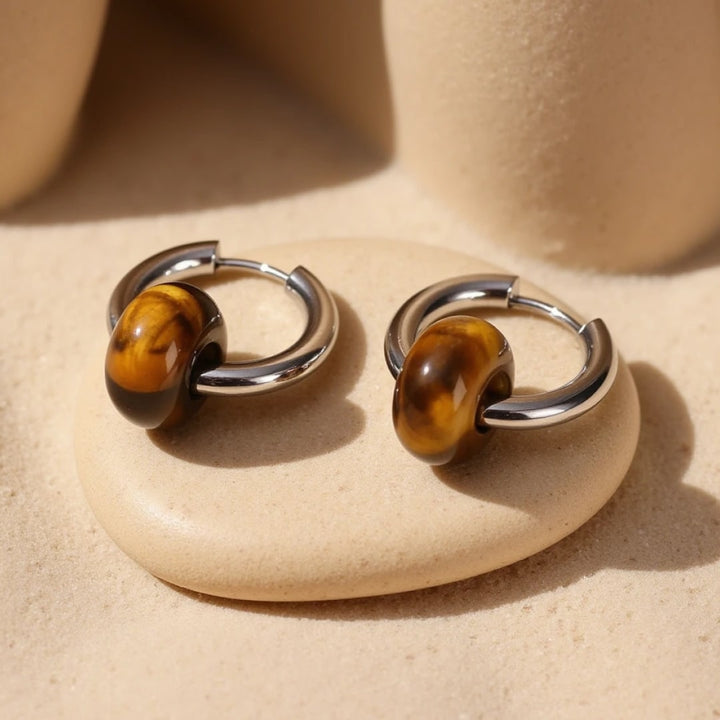 "Double Hoop" Earrings in Natural Stones