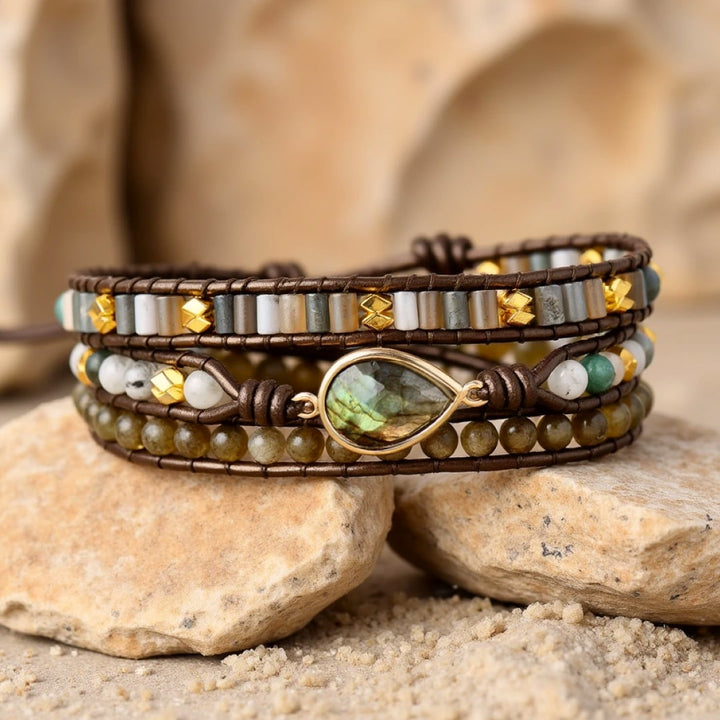"Protection" Wrap Bracelet in Labradorite