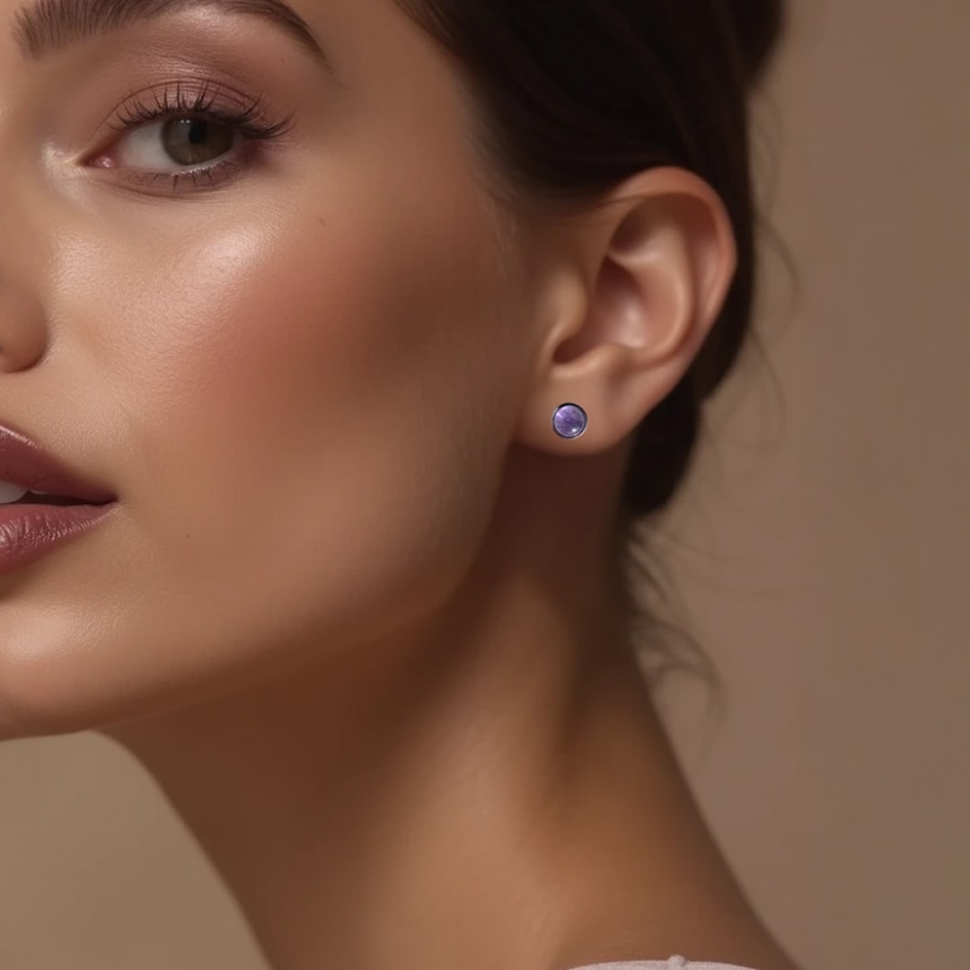 Amethyst & Silver Stud Earrings