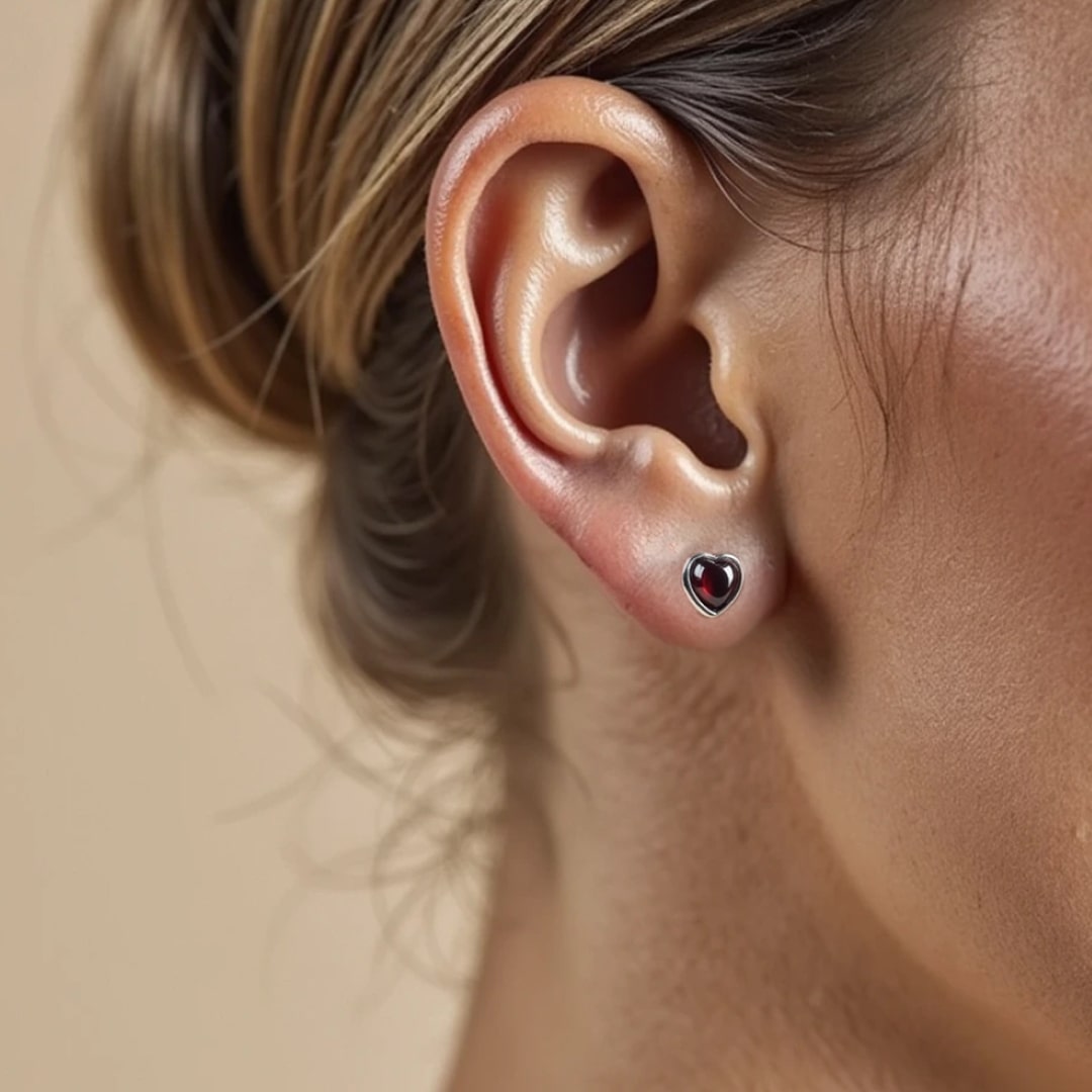 "Passion Heart" Earrings in Garnet & Silver