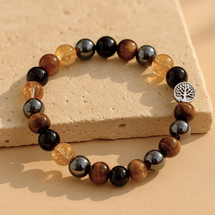 "Force & Light" Bracelet in Tiger's Eye, Citrine, Hematite & Obsidian