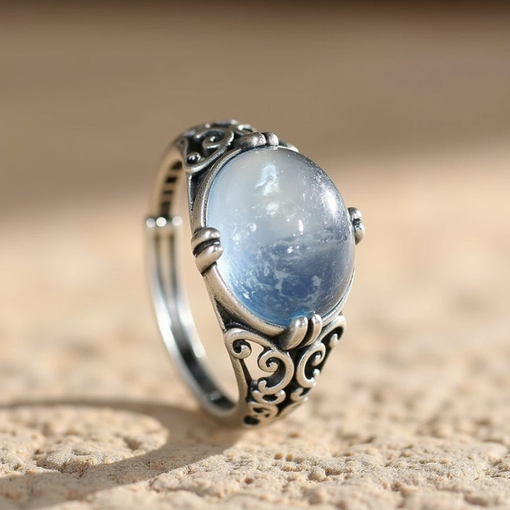 Adjustable Ring "Voice of the Soul" in Aquamarine