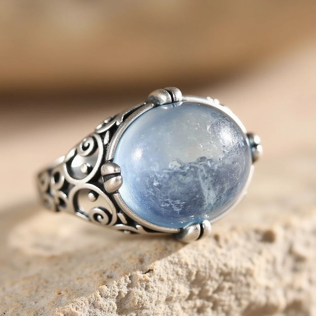 Adjustable Ring "Voice of the Soul" in Aquamarine