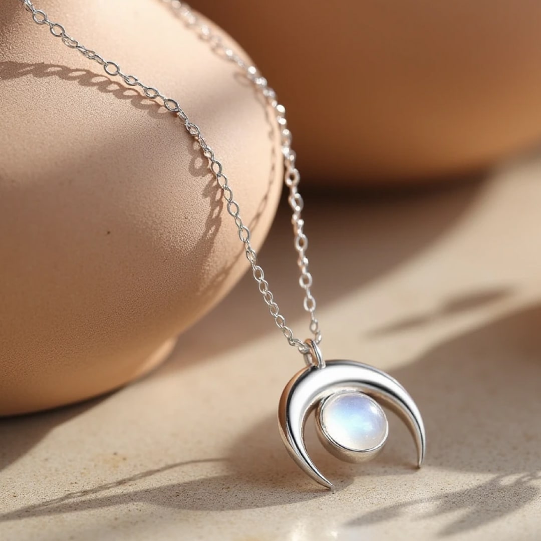 Moon Crescent Necklace in Moonstone