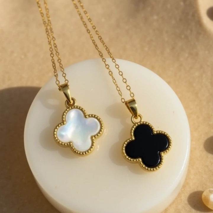 "Clover Luck" Necklace in Mother-of-Pearl or Onyx