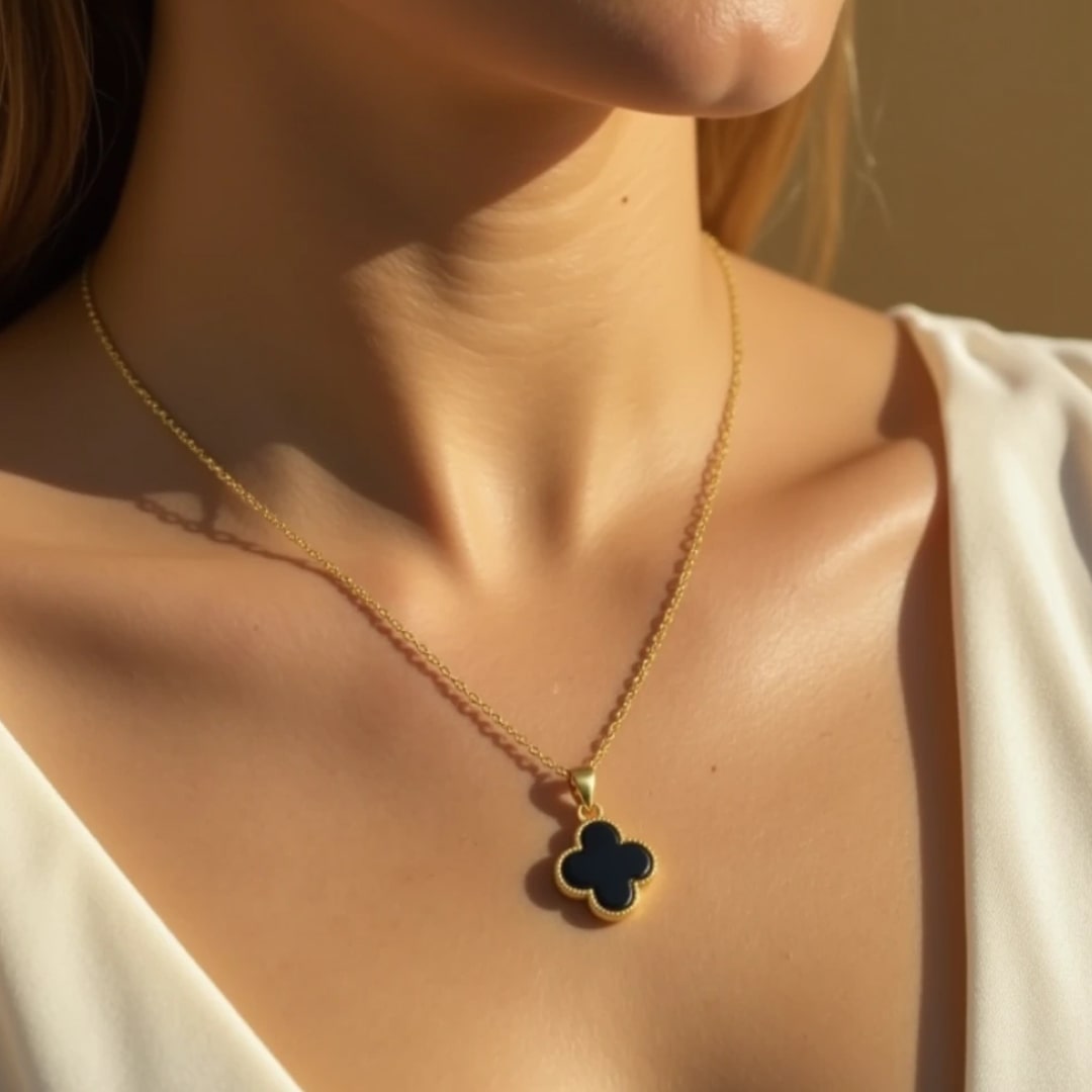 "Clover Luck" Necklace in Mother-of-Pearl or Onyx