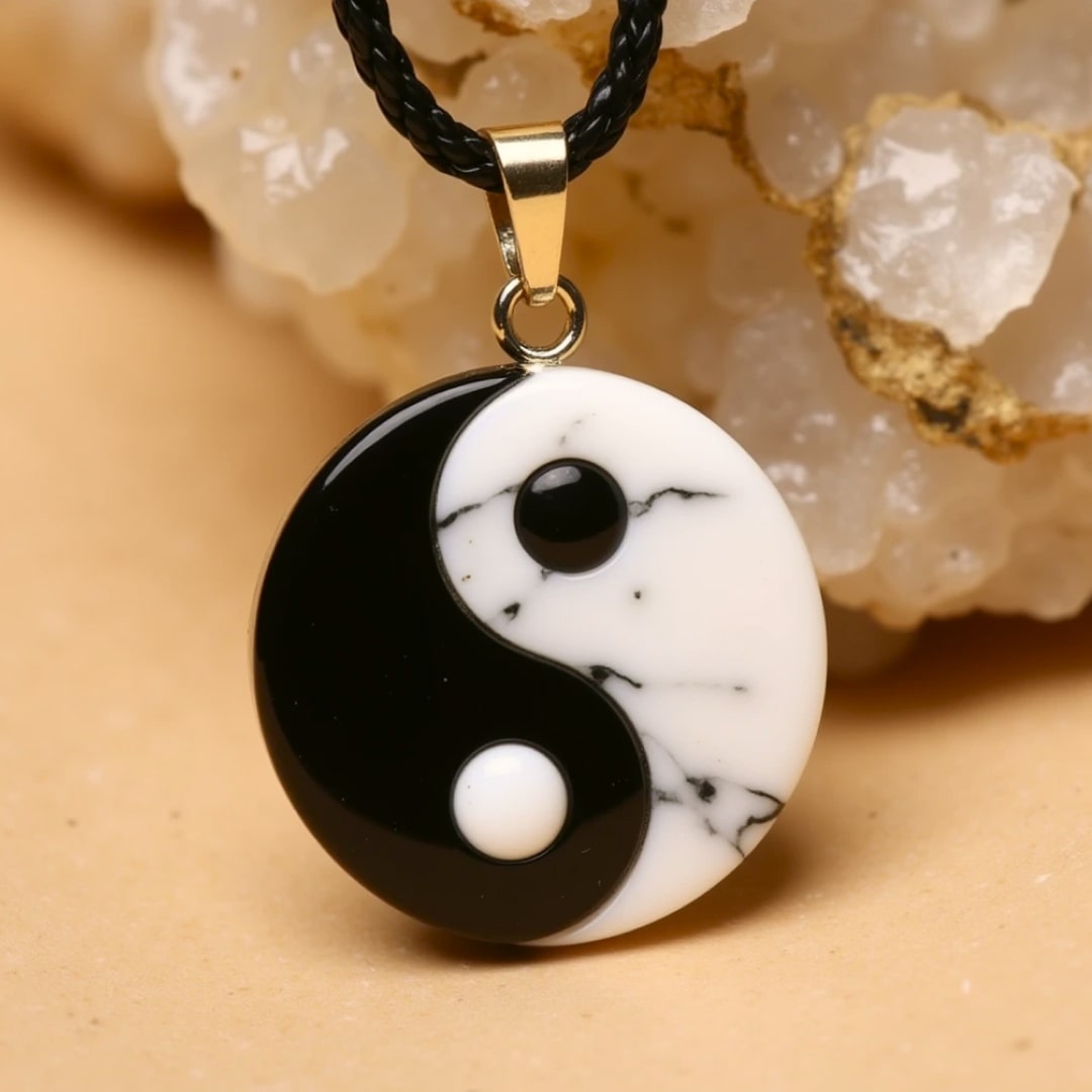 "Yin-Yang" Pendant in Howlite & Black Obsidian