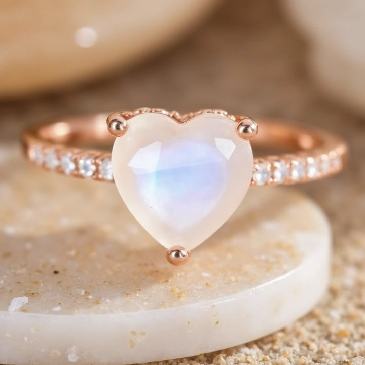 Adjustable "Goddess Heart" Ring in Moonstone