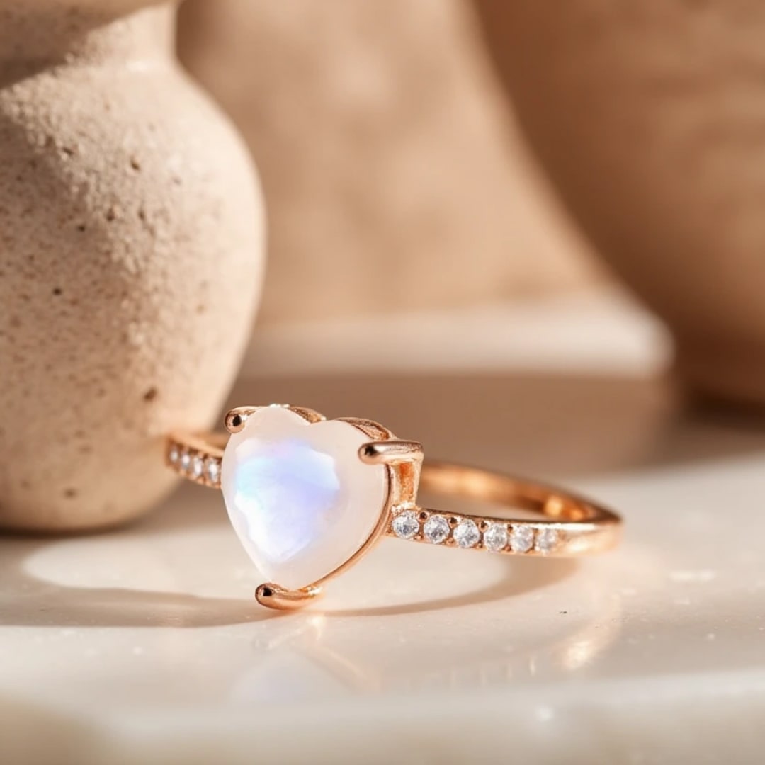 Adjustable "Goddess Heart" Ring in Moonstone