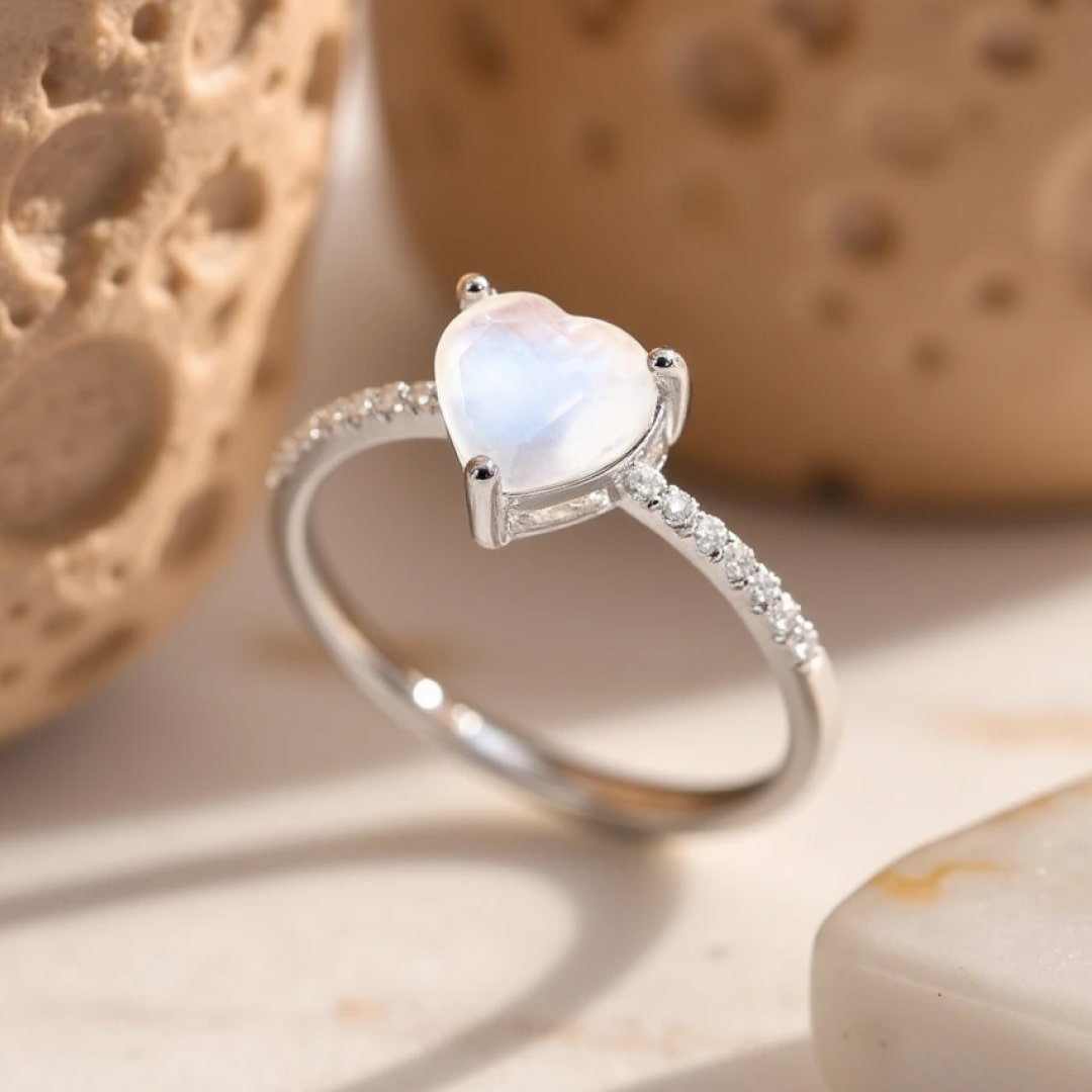 Adjustable "Goddess Heart" Ring in Moonstone