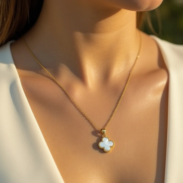 "Clover Luck" Necklace in Mother-of-Pearl or Onyx