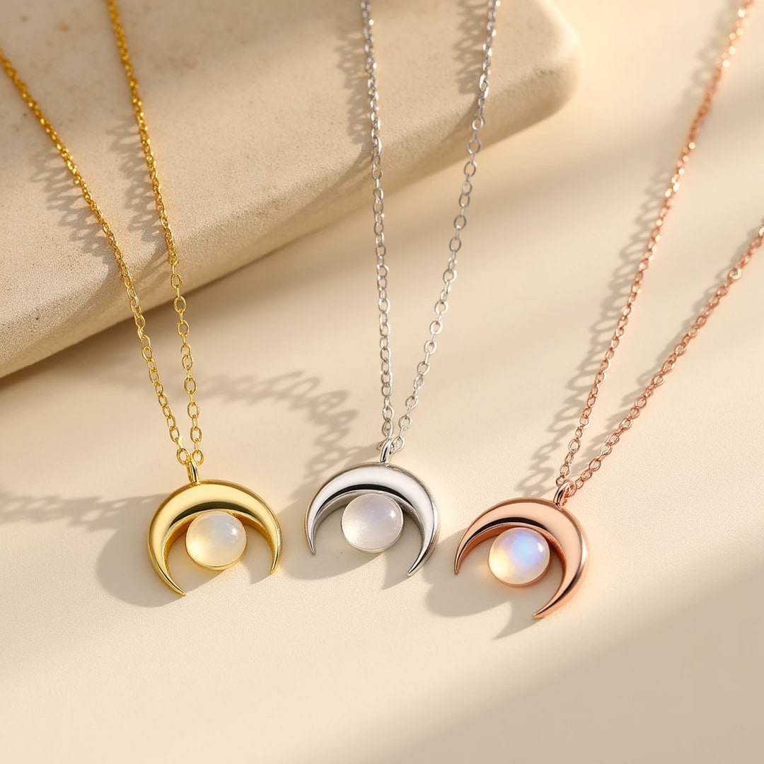 Moon Crescent Necklace in Moonstone