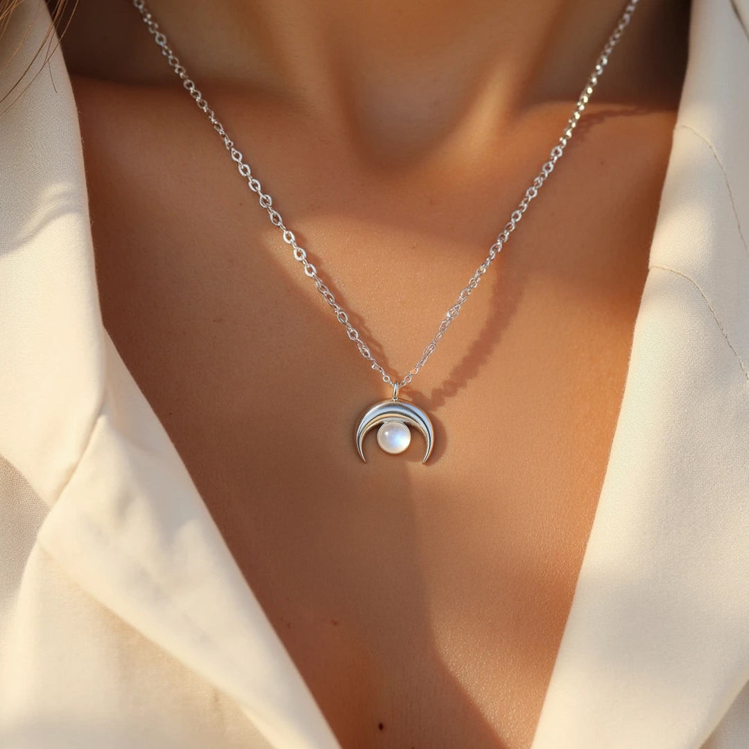 Moon Crescent Necklace in Moonstone