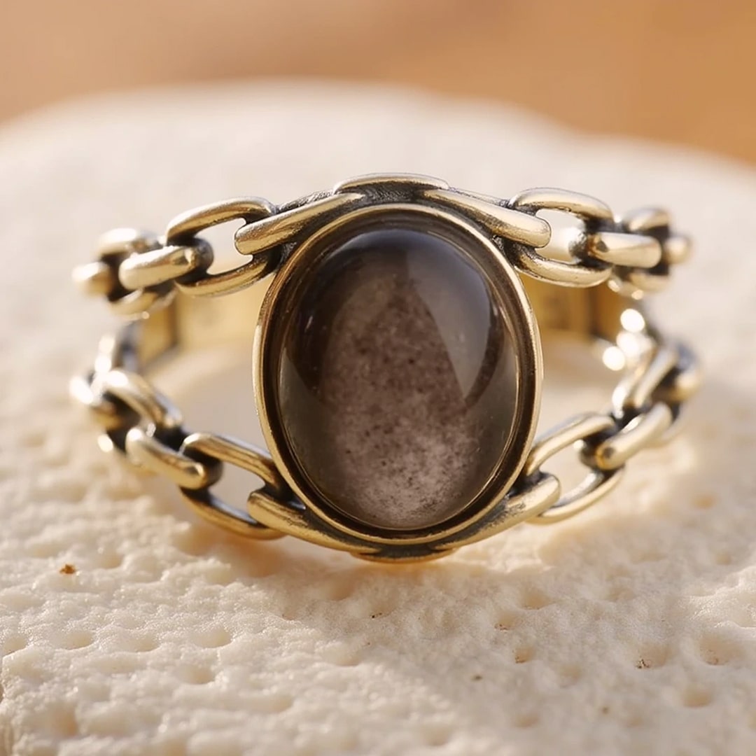 "Sacred Trust" Adjustable Ring in Golden Obsidian