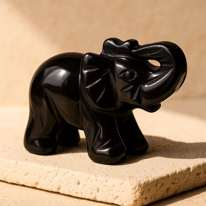 Elephant "Guardian of Wisdom" in Tiger Eye or Obsidian