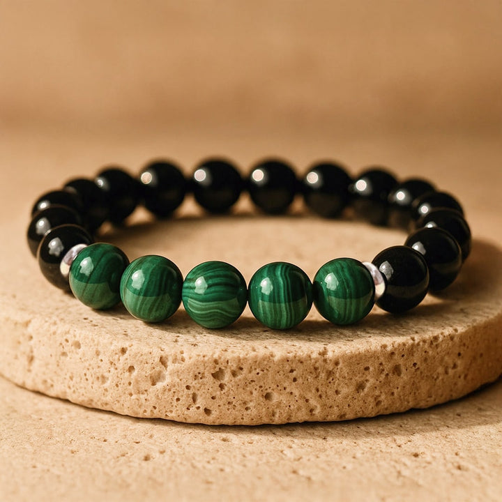 "Energy Balance" Bracelet in Malachite & Black Tourmaline