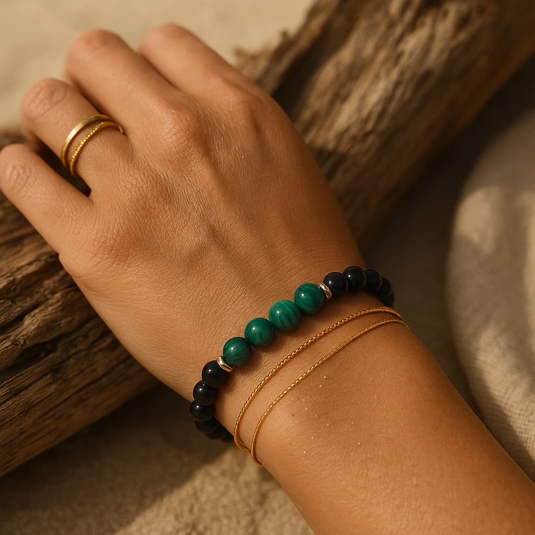 "Energy Balance" Bracelet in Malachite & Black Tourmaline